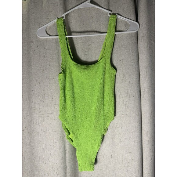 Youswim RARE One Size Neon Green Crinkle One Piece Swimsuit Made in England NWOT - Picture 1 of 7